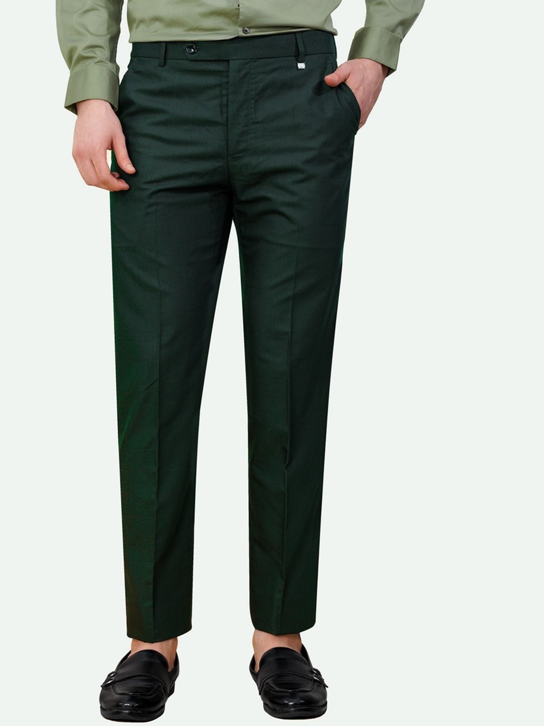 

FRENCH CROWN Tailored Men Green Mid-Rise Wool Formal Trouser