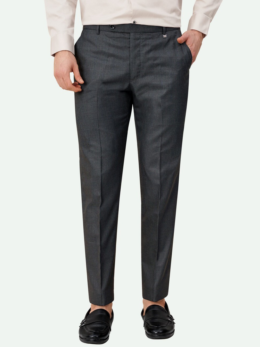 

FRENCH CROWN Men Checked Tailored Formal Trousers, Grey