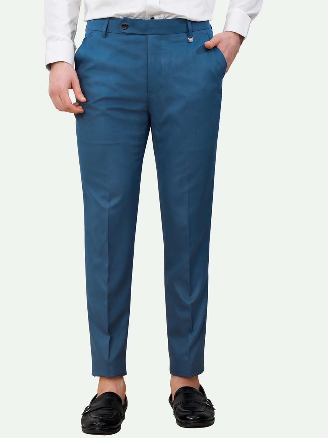 

FRENCH CROWN Men Wool Tailored Chinos Trousers, Blue