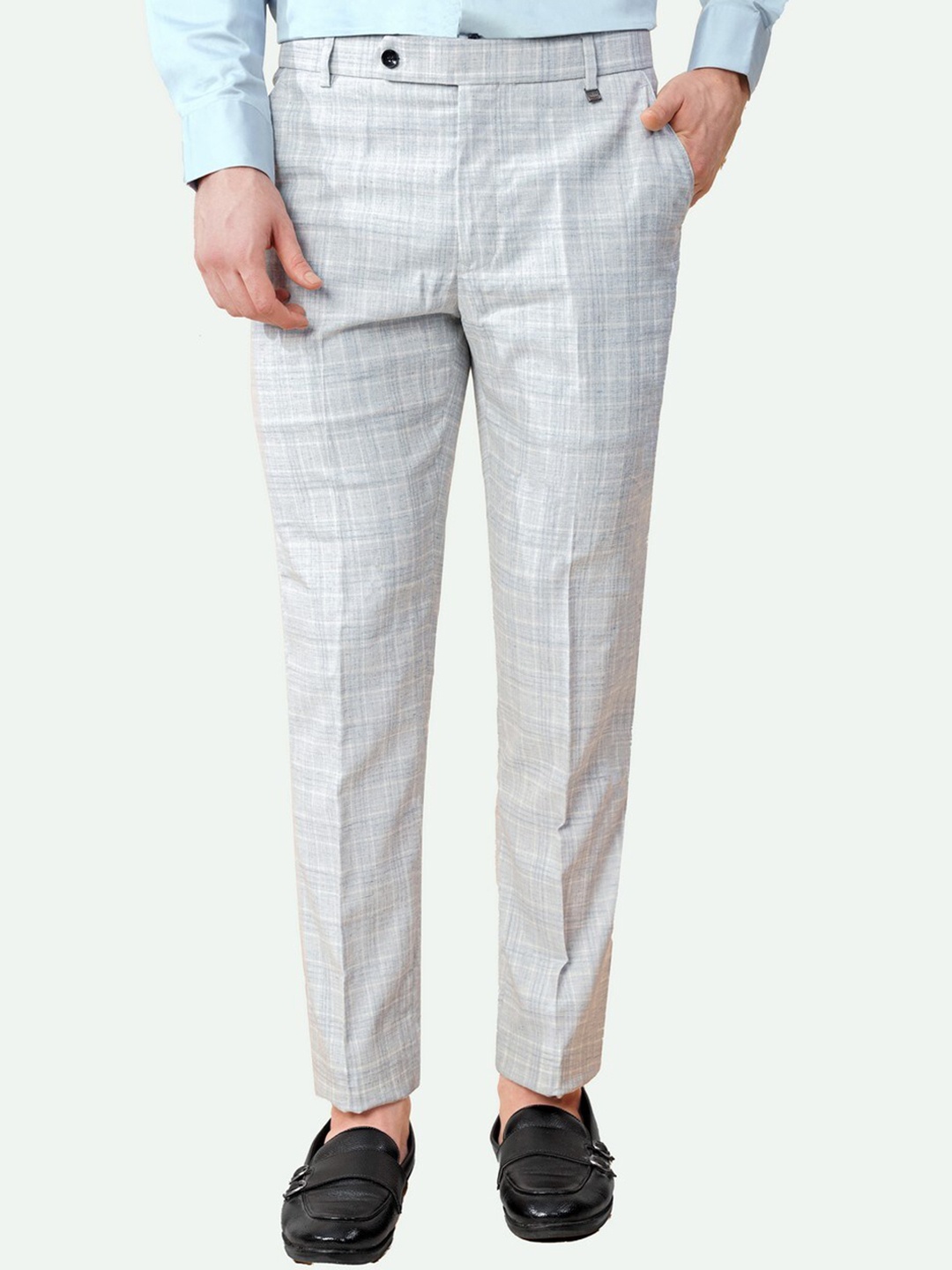 

FRENCH CROWN Checked Mid-Rise Wool Tailored Trousers, Grey