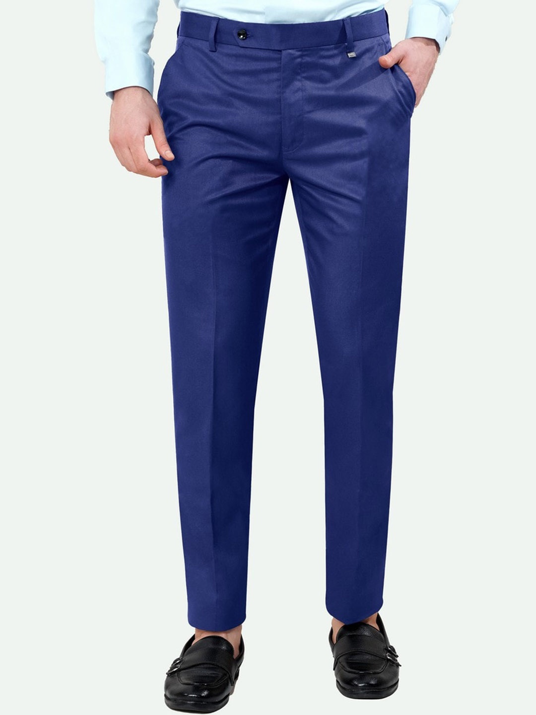 

FRENCH CROWN Men Tailored Mid Rise Formal Trousers, Blue