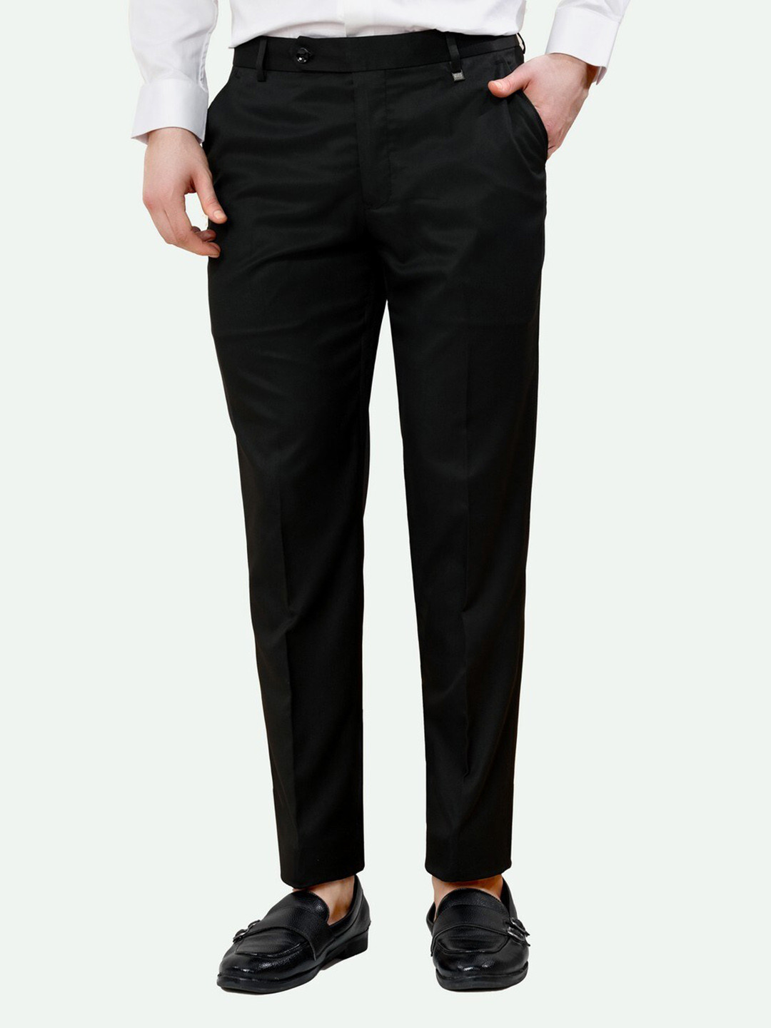 

FRENCH CROWN Men Mid Rise Tailored Formal Trousers, Black