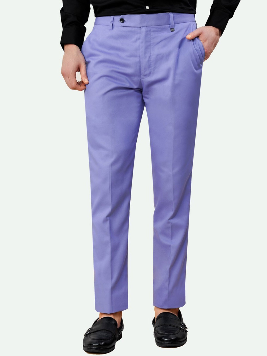 

FRENCH CROWN Men Tailored Fit Mid Rise Cotton Formal Trousers, Purple