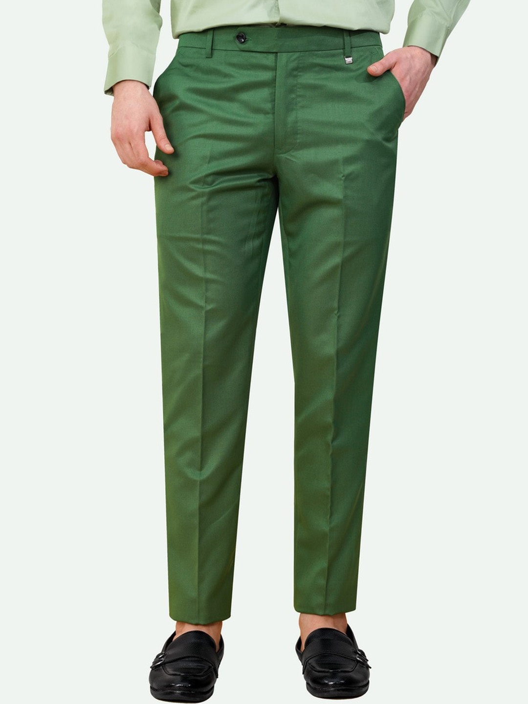 

FRENCH CROWN Men Tailored Mid Rise Formal Trousers, Green