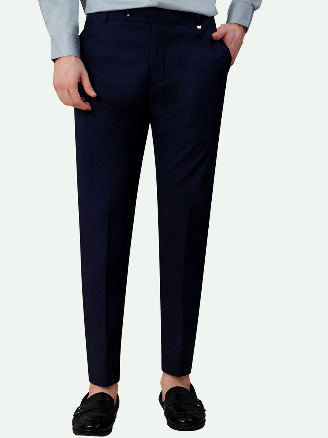 

FRENCH CROWN Men Tailored Fit Mid Rise Wool Formal Trousers, Blue