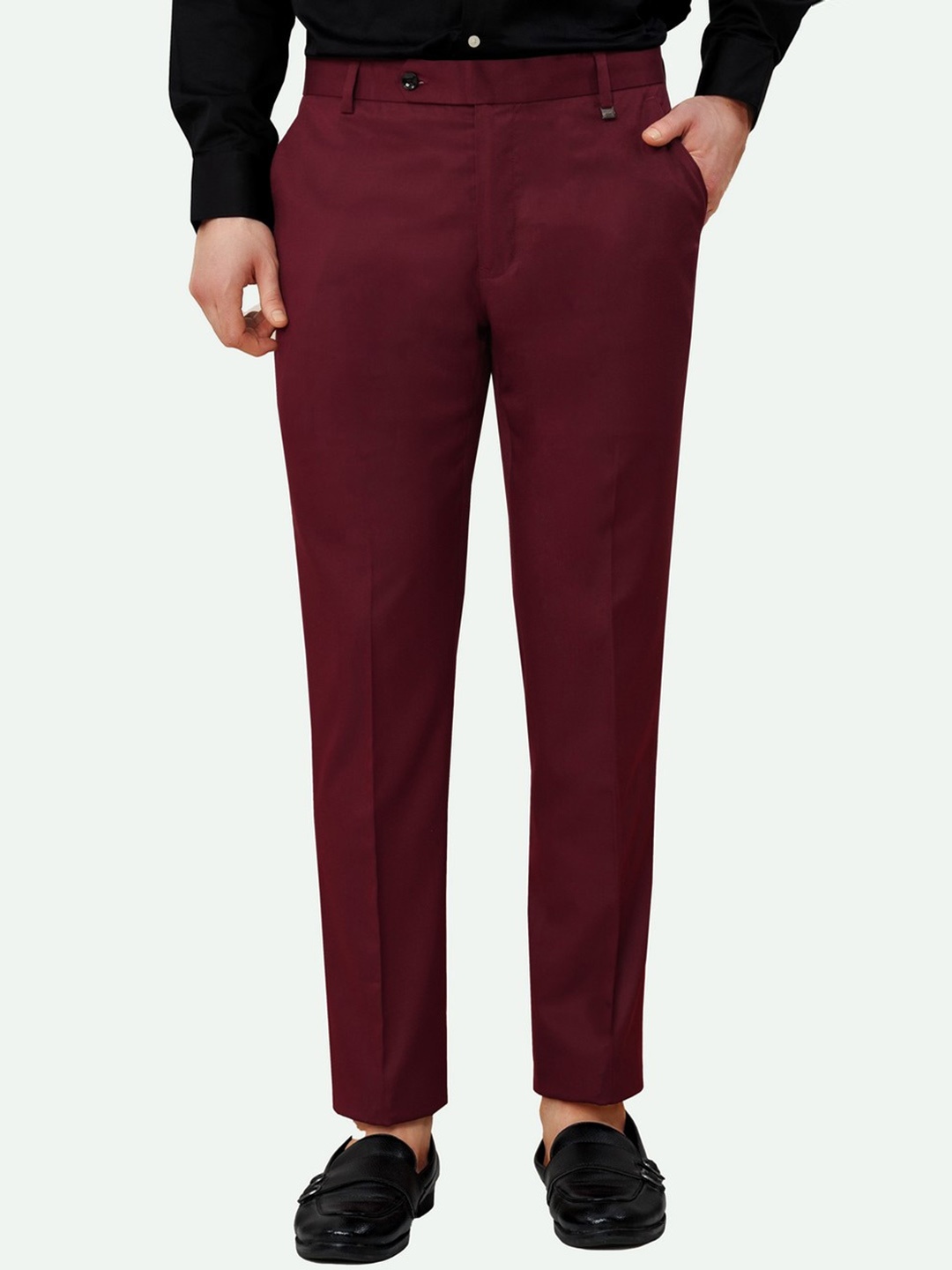 

FRENCH CROWN Men Tailored Mid Rise Formal Trousers, Maroon