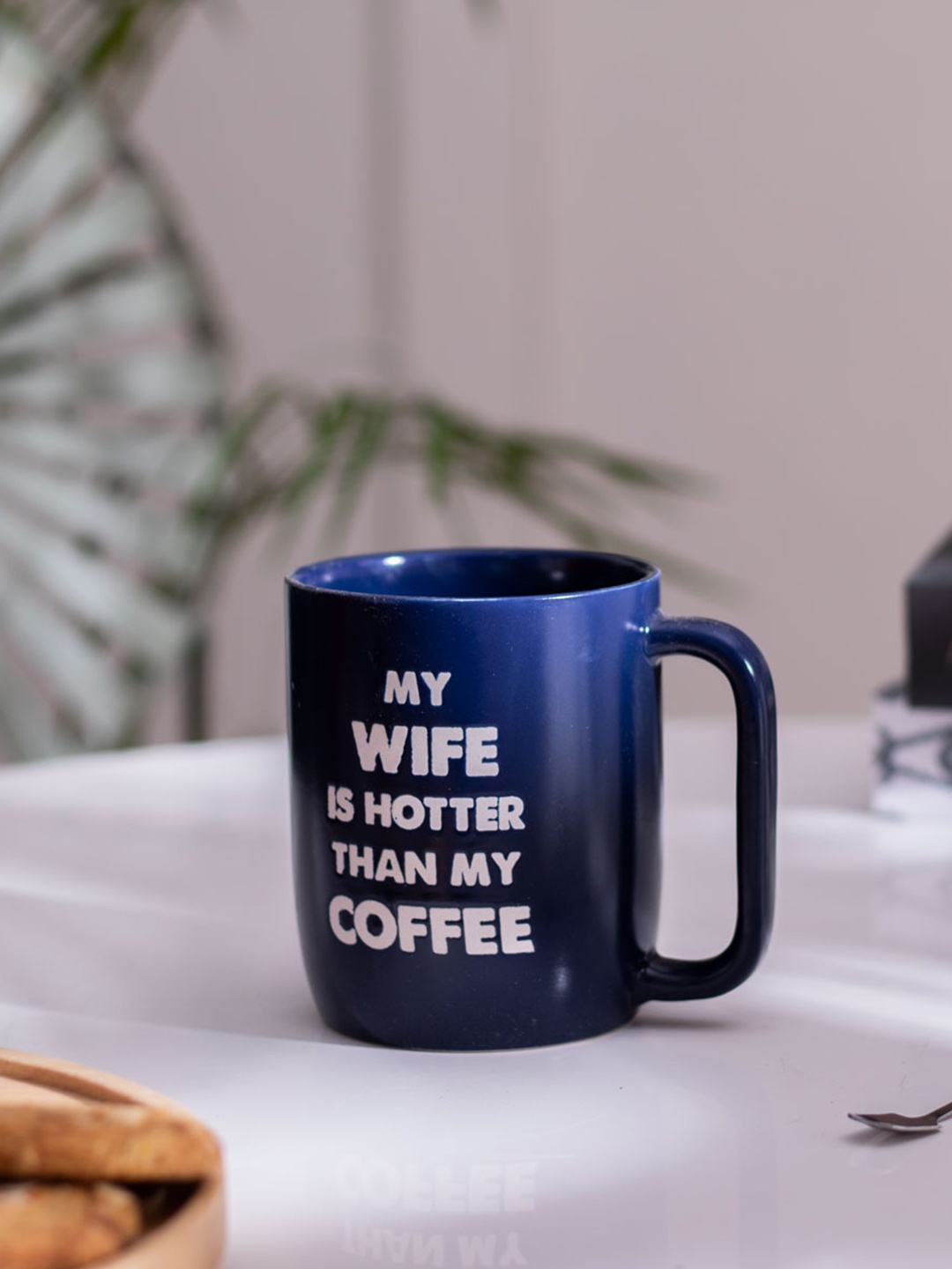 

THEDECORKART Blue & White Printed Ceramic Glossy Mug 300 ml