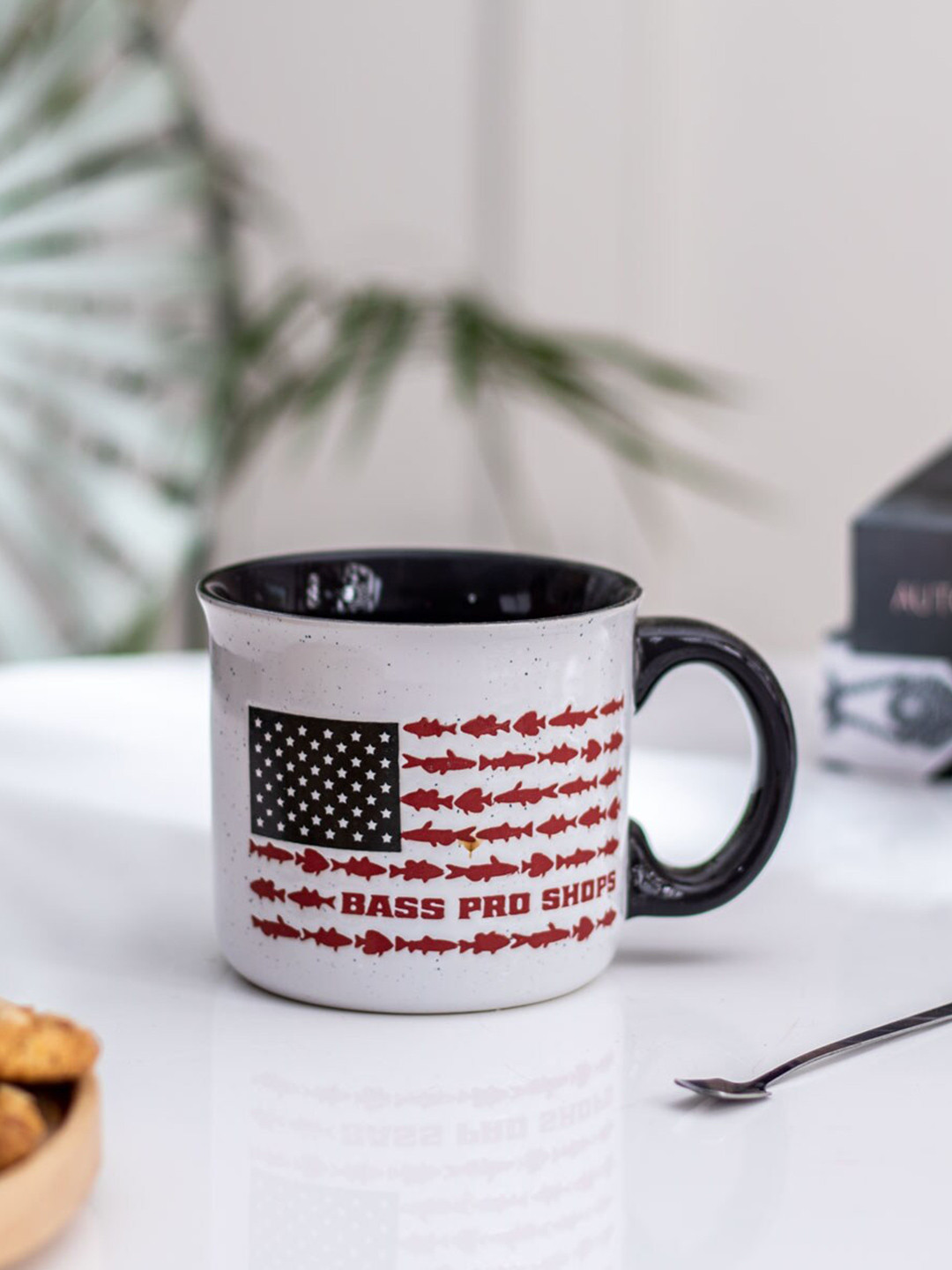 

THEDECORKART White & Black Printed Ceramic Glossy Mug 300 ml