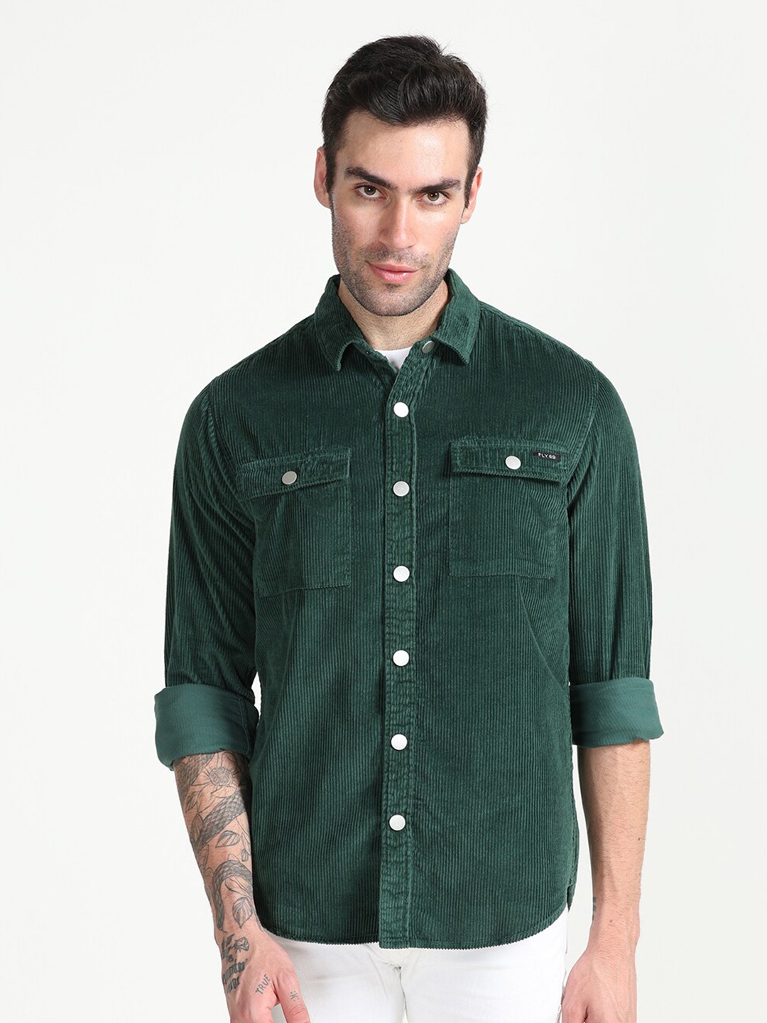 

FLY 69 Self Design Premium Slim Fit Opaque Casual Shirt, Green