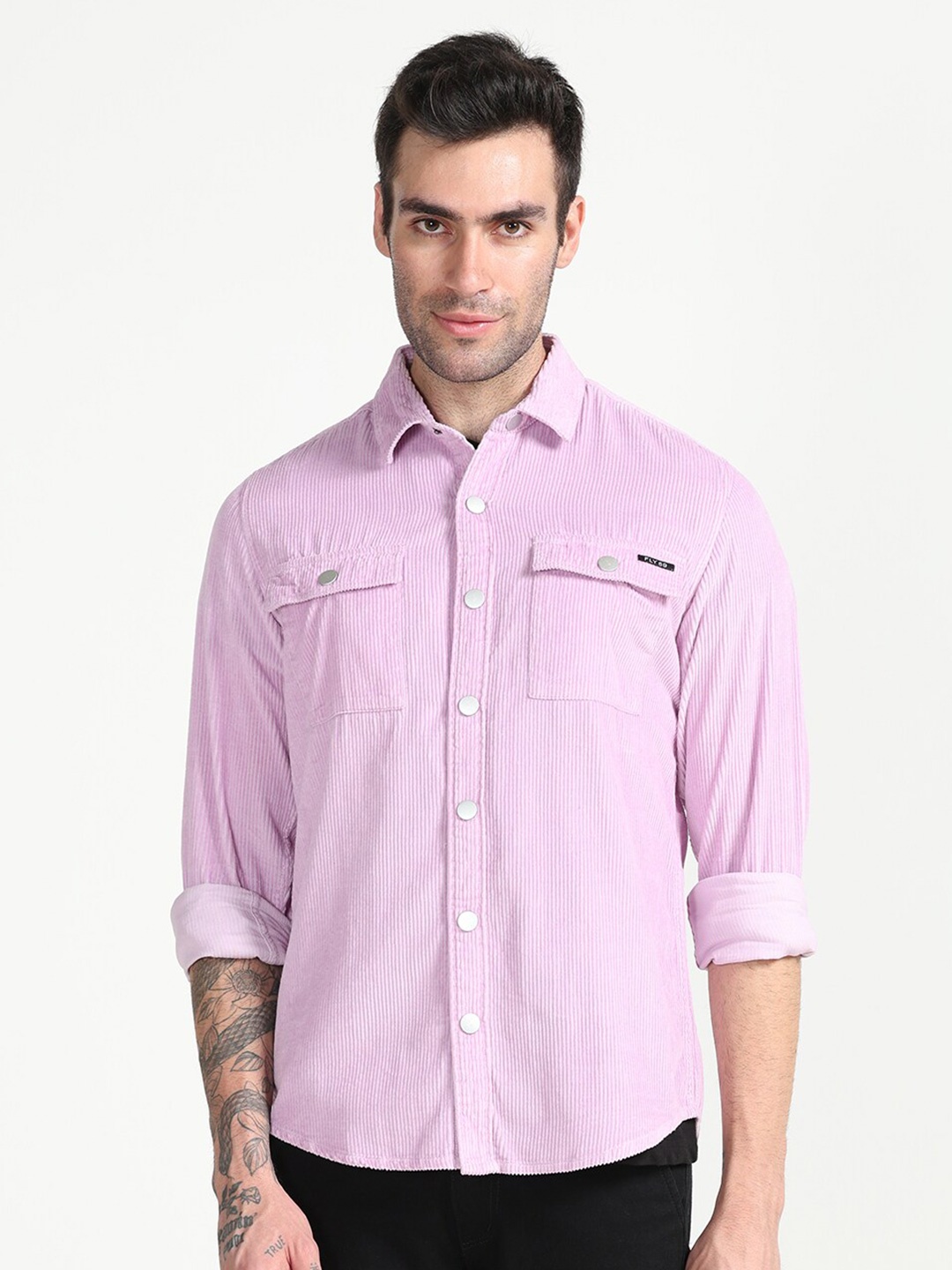 

FLY 69 Premium Slim Fit Opaque Casual Corduroy Shirt, Pink