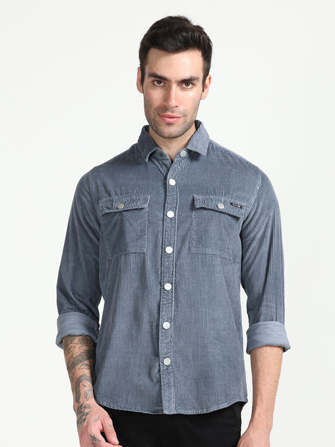 

FLY 69 Premium Slim Fit Corduroy Casual Shirt, Grey