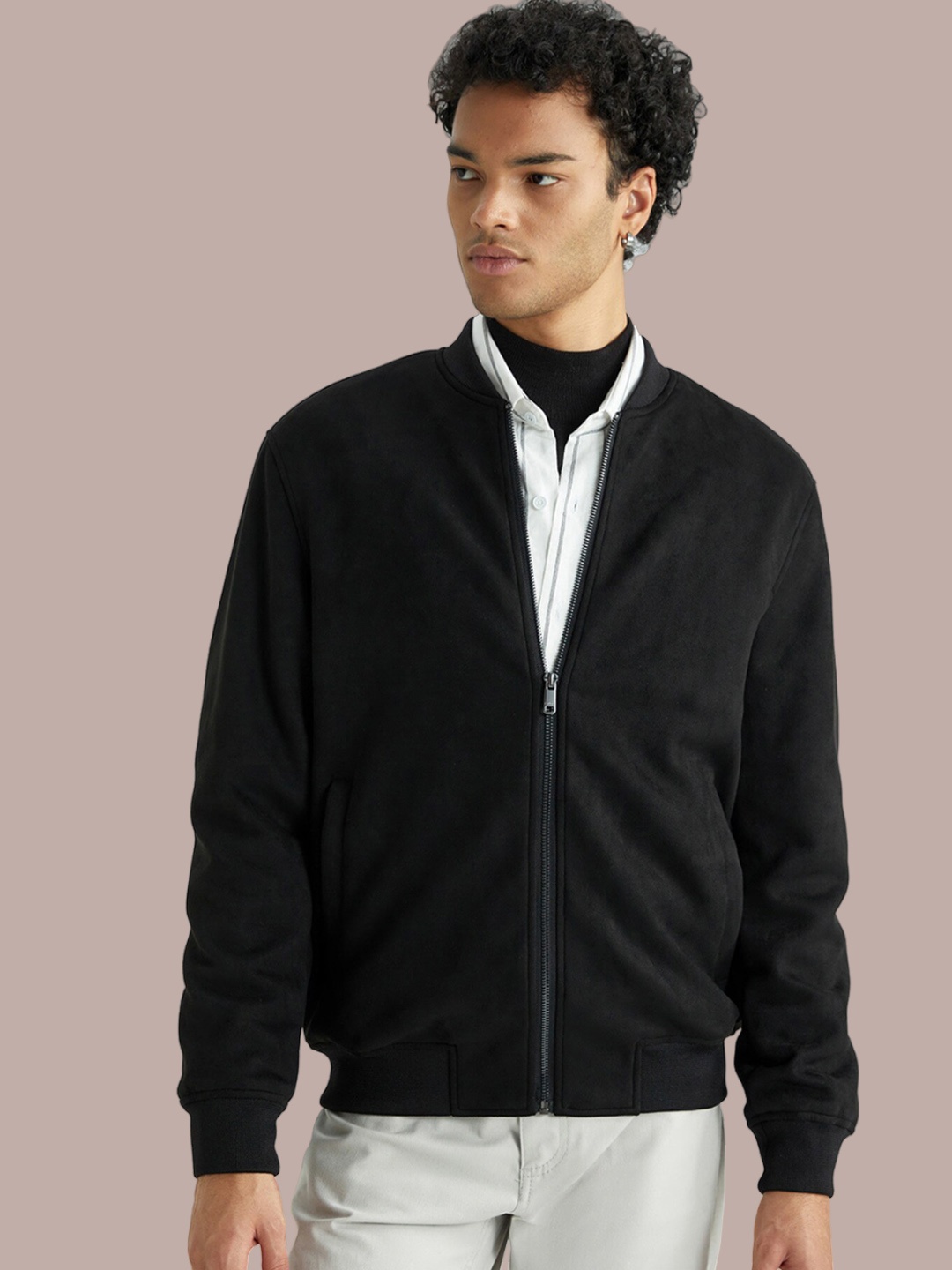 

DeFacto Mandarin Collar Bomber Jacket, Black