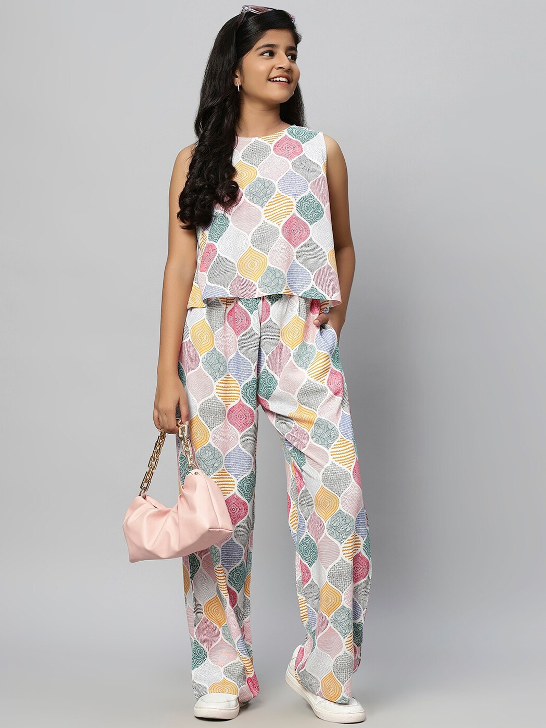 

TeenTrums Girls Printed Top with Trouser, Pink