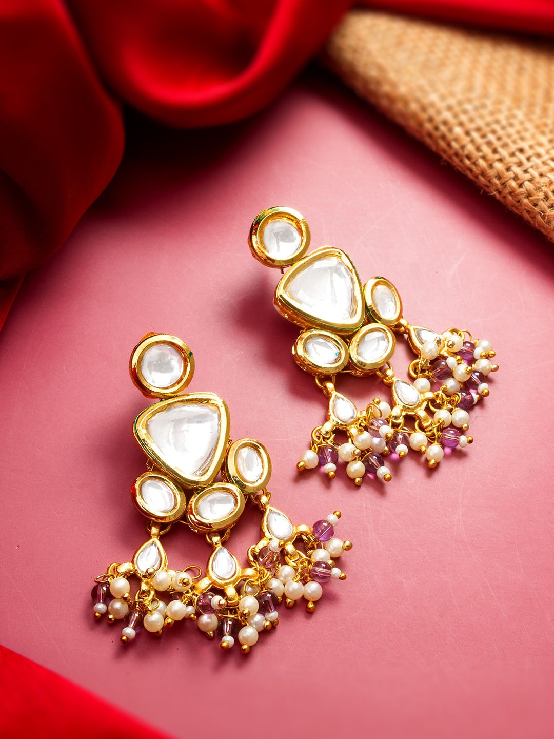 

aadita Gold-Plated Kundan Studded Drop Earrings