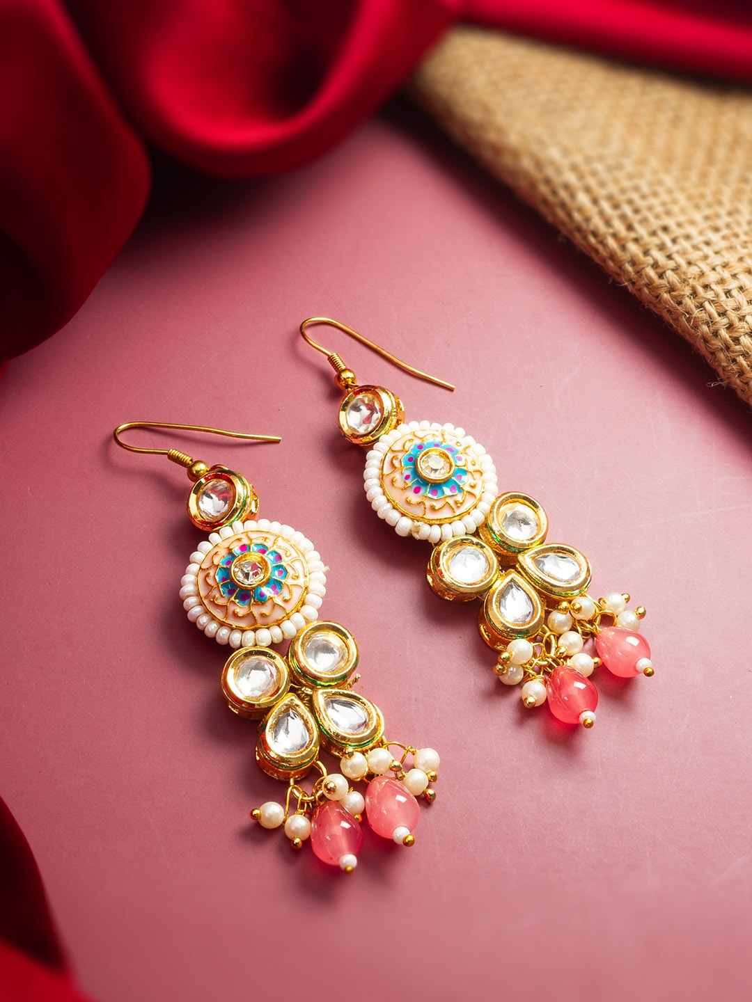

aadita Gold-Plated Kundan Studded Drop Earrings