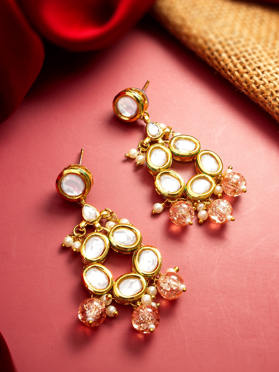 aadita Gold-Plated Kundan Studded Drop Earrings