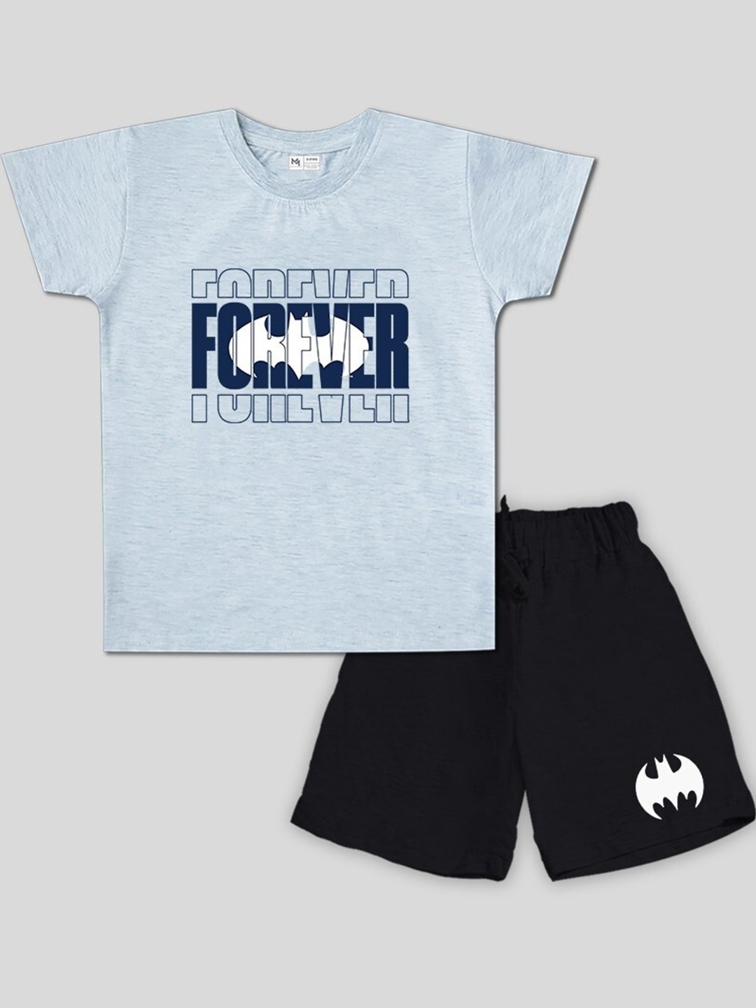 

Minute Mirth Boys Batman Printed Pure Cotton T-shirt with Shorts, Blue