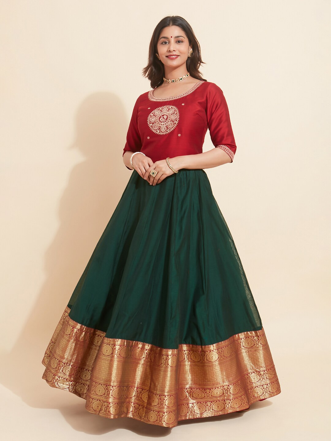 

Maybell Embroidered Silk Ready to Wear Lehenga Choli, Red