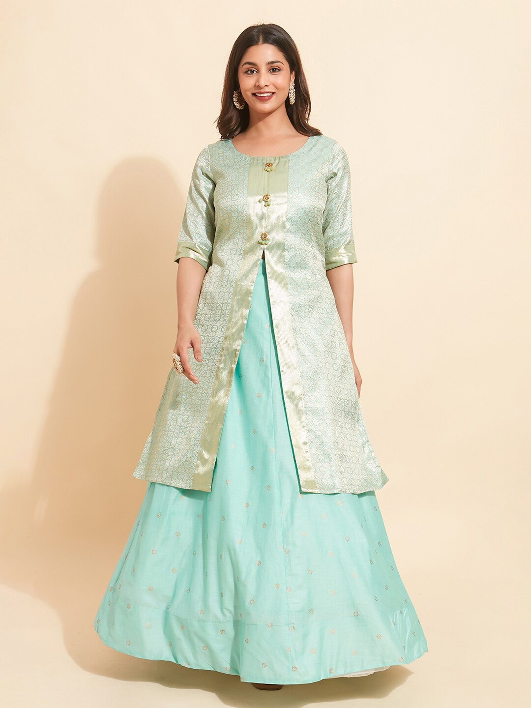 

Maybell Woven Design Silk Ready to Wear Lehenga Choli, Green