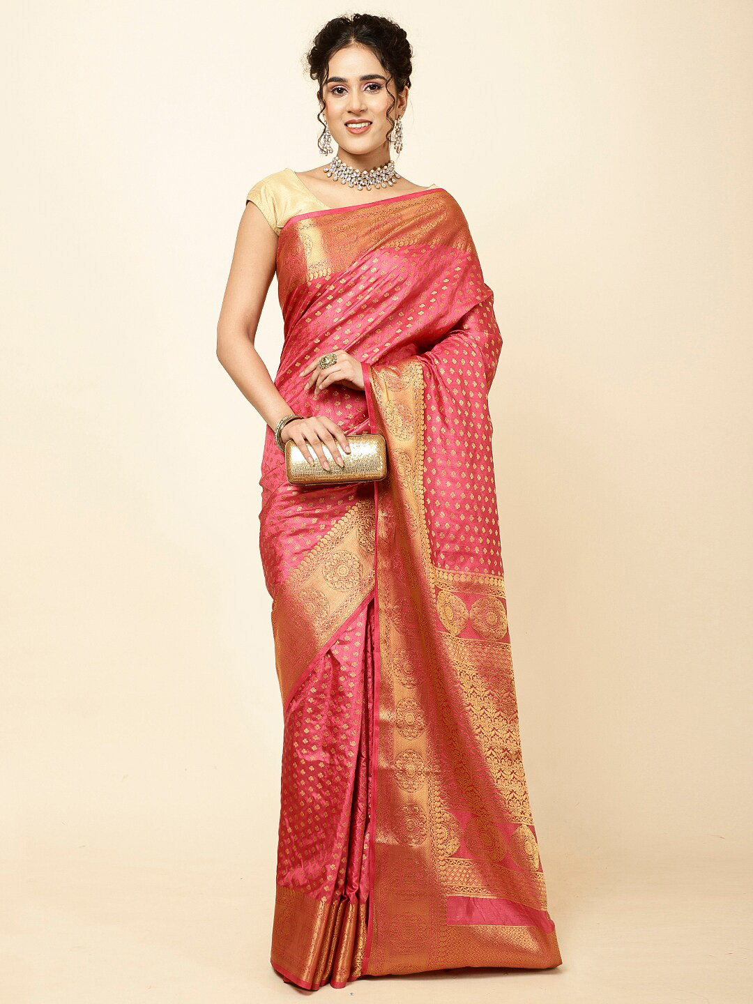 

Meena Bazaar Woven Design Zari Sarees, Magenta