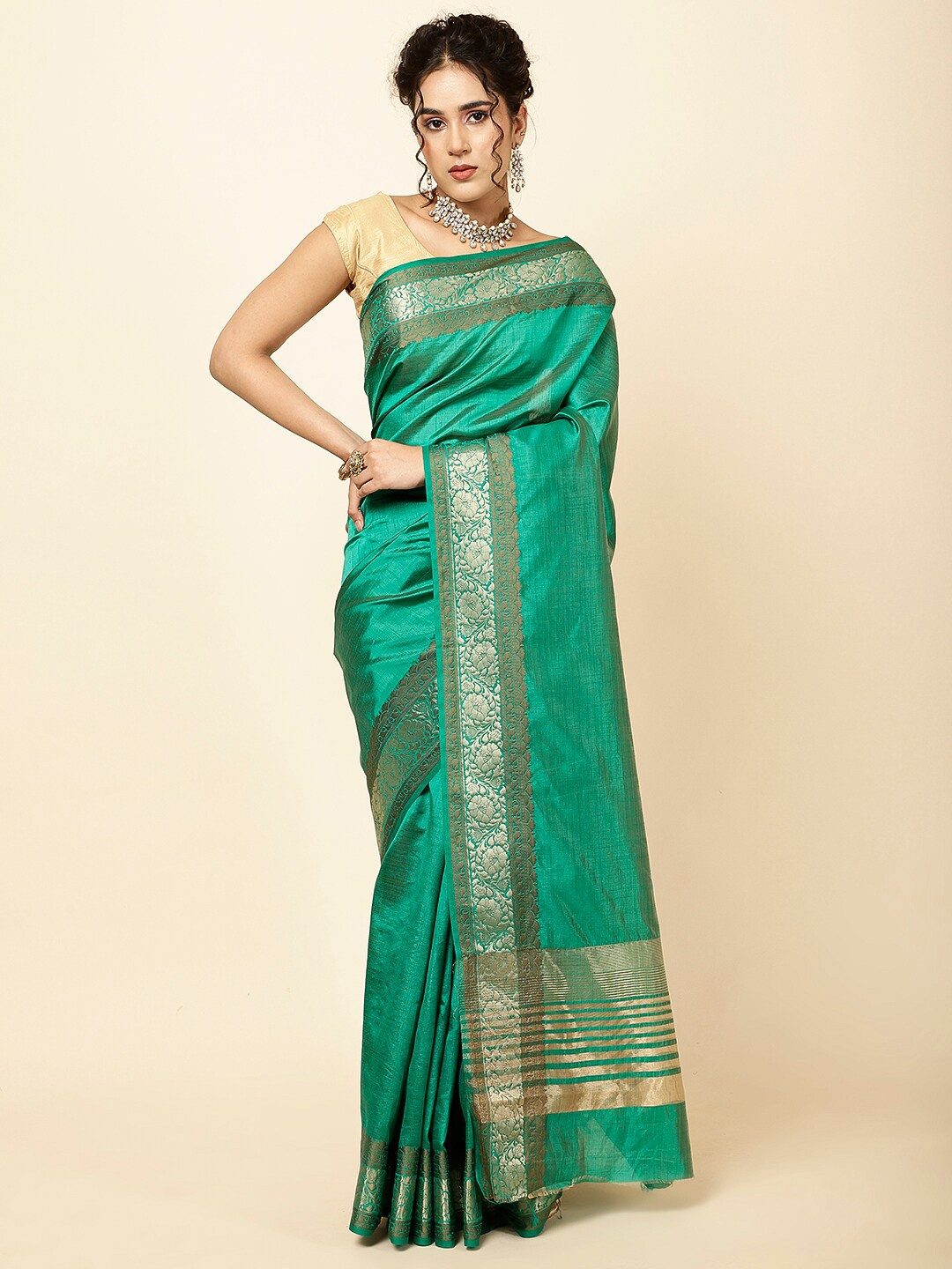 

Meena Bazaar Woven Design Art Silk Sarees, Green