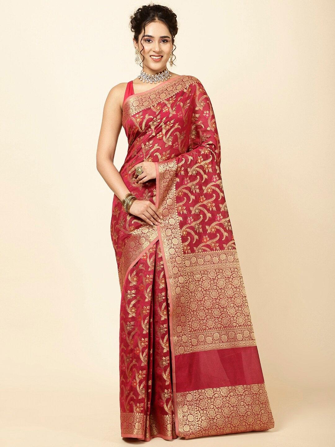 

Meena Bazaar Woven Design Border Detail Sarees, Magenta