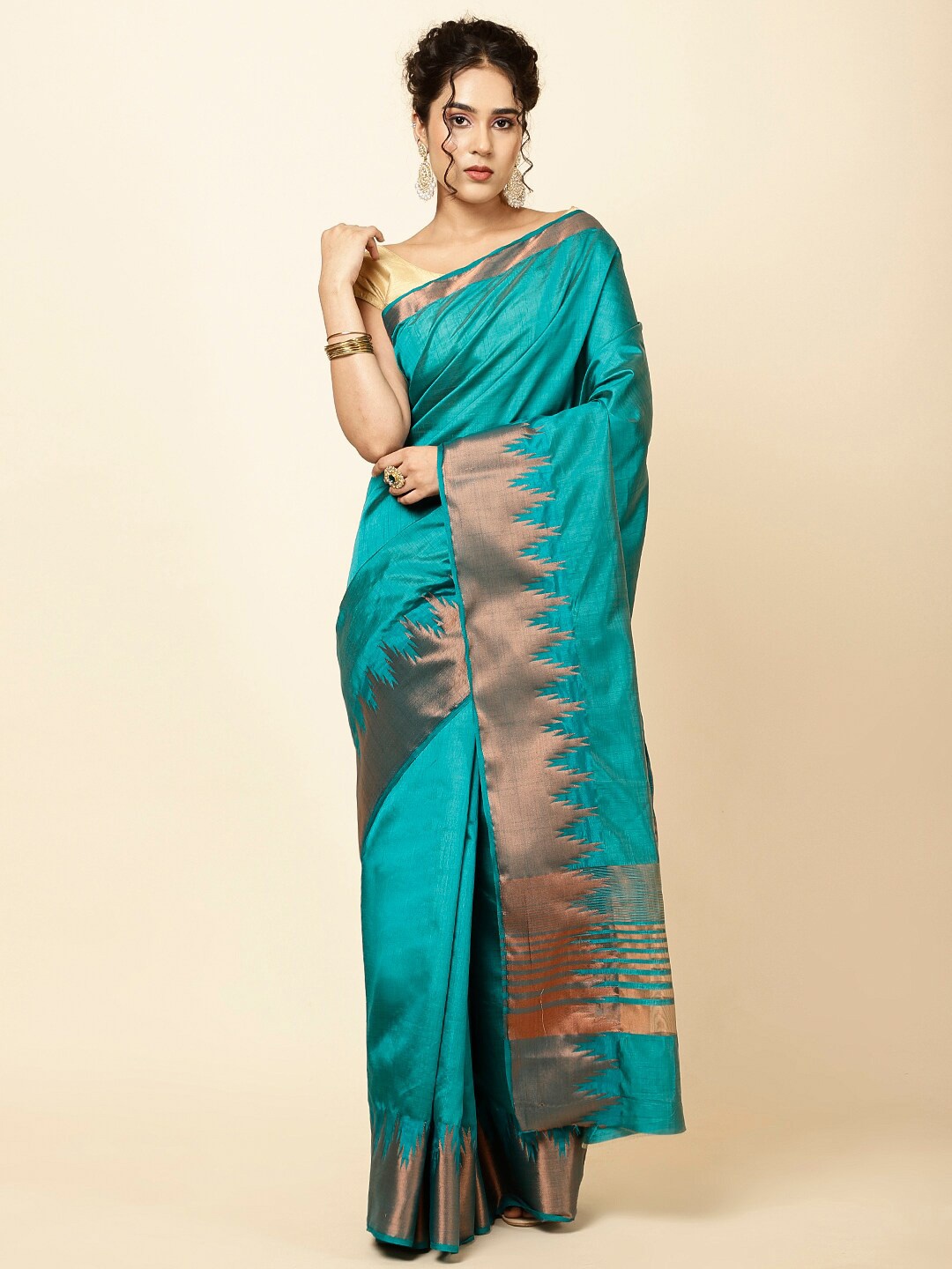 

Meena Bazaar Solid Zari Sarees, Blue