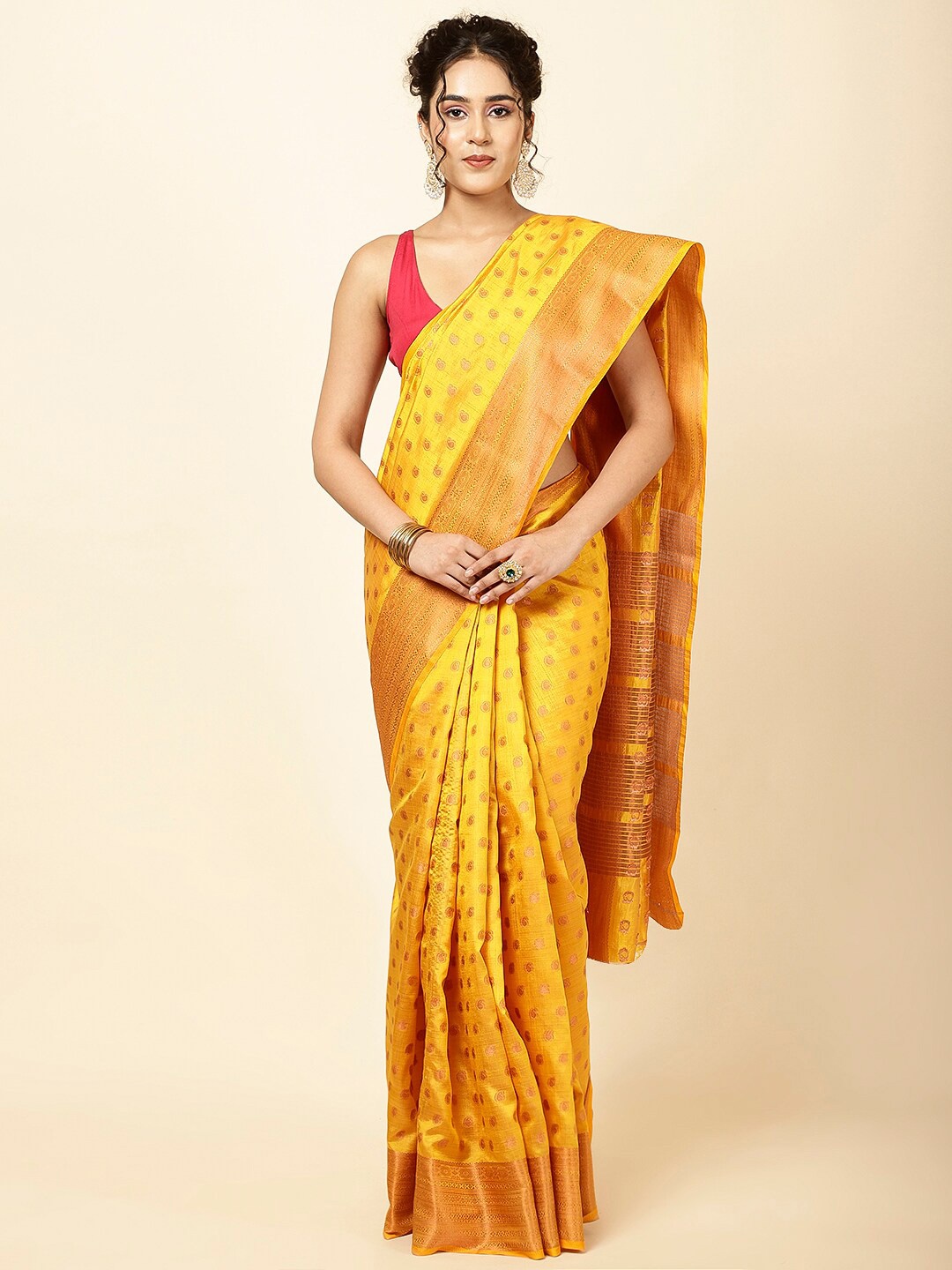 

Meena Bazaar Woven Design Zari Sarees, Yellow