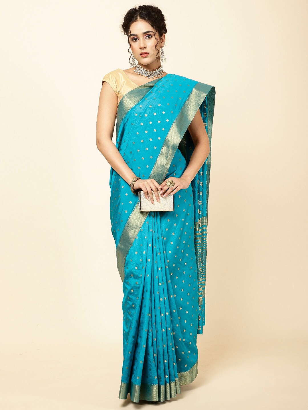 

Meena Bazaar Ethnic Motif Woven Design Zari Sarees, Blue