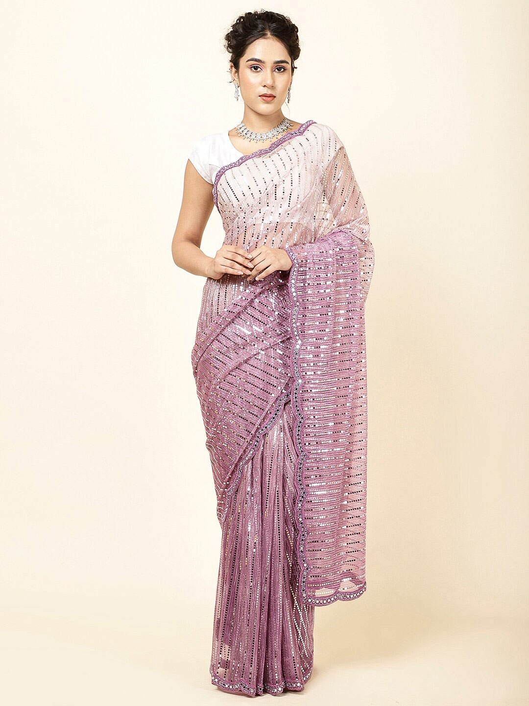 

Meena Bazaar Embellished Embroidered Detail Sarees, Purple