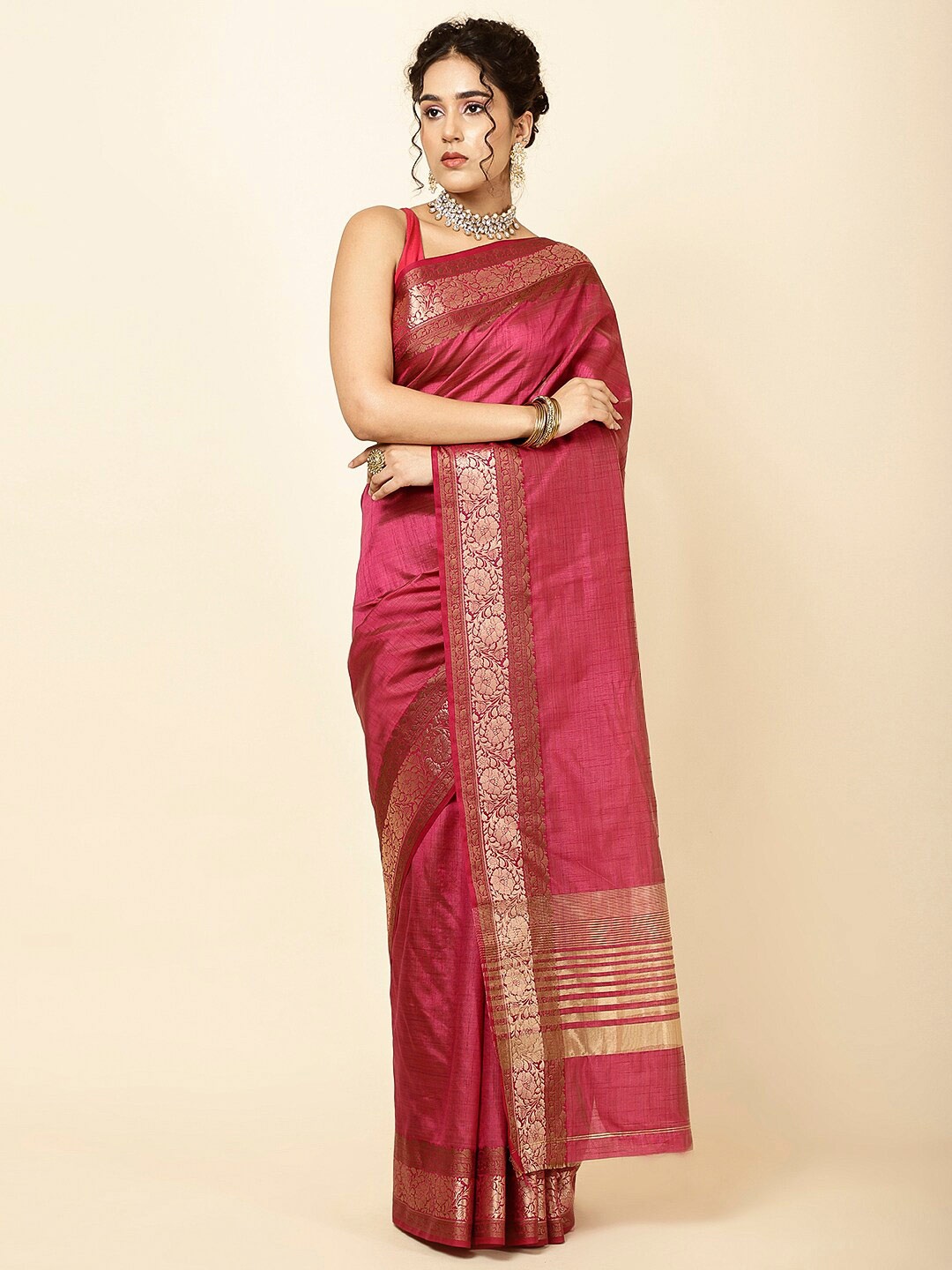 

Meena Bazaar Art Silk Sarees, Magenta