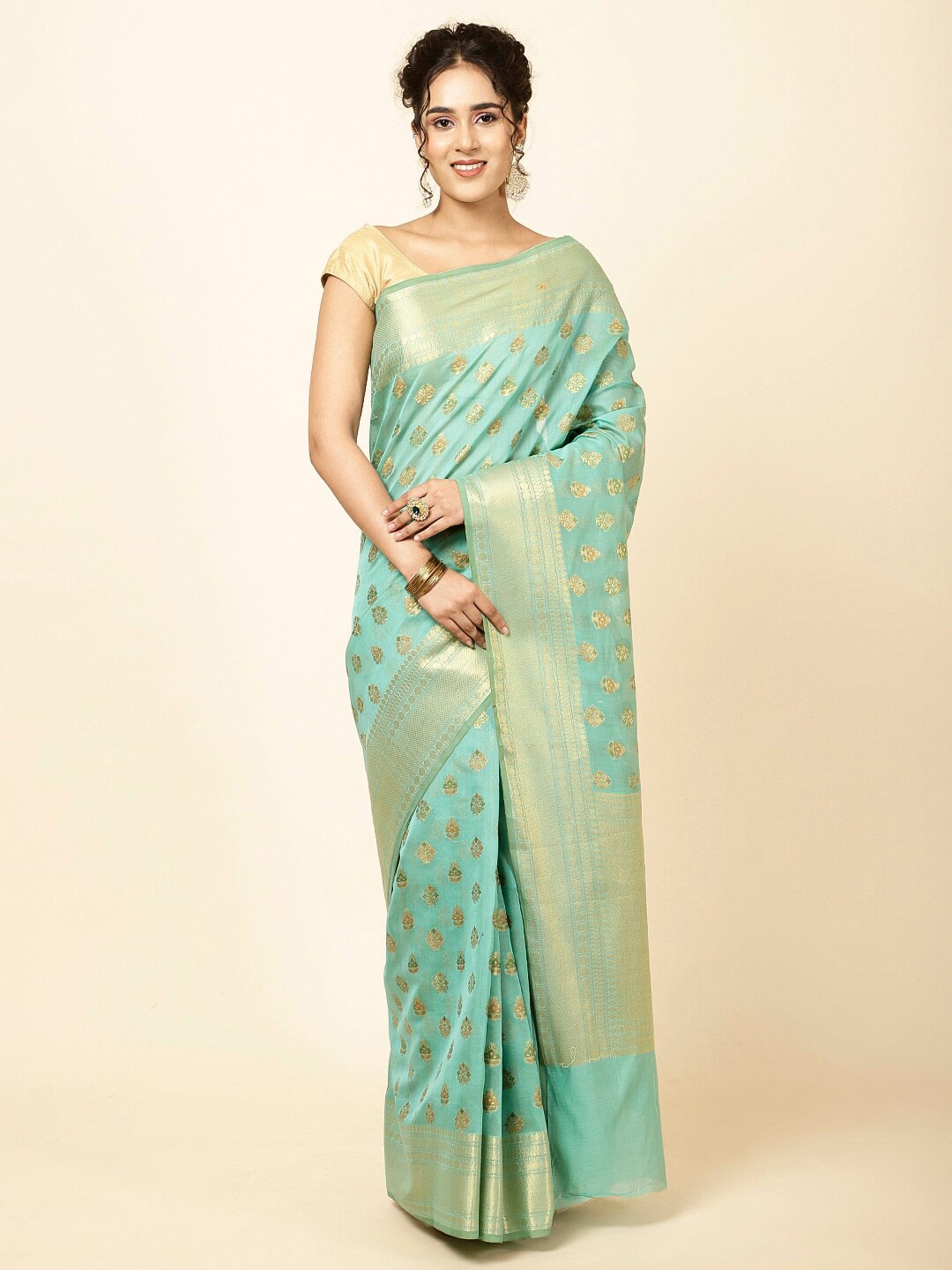 

Meena Bazaar Woven Design Zari Sarees, Sea green