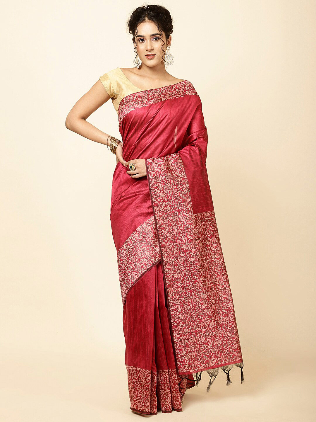 

Meena Bazaar Woven Design Art Silk Sarees, Red