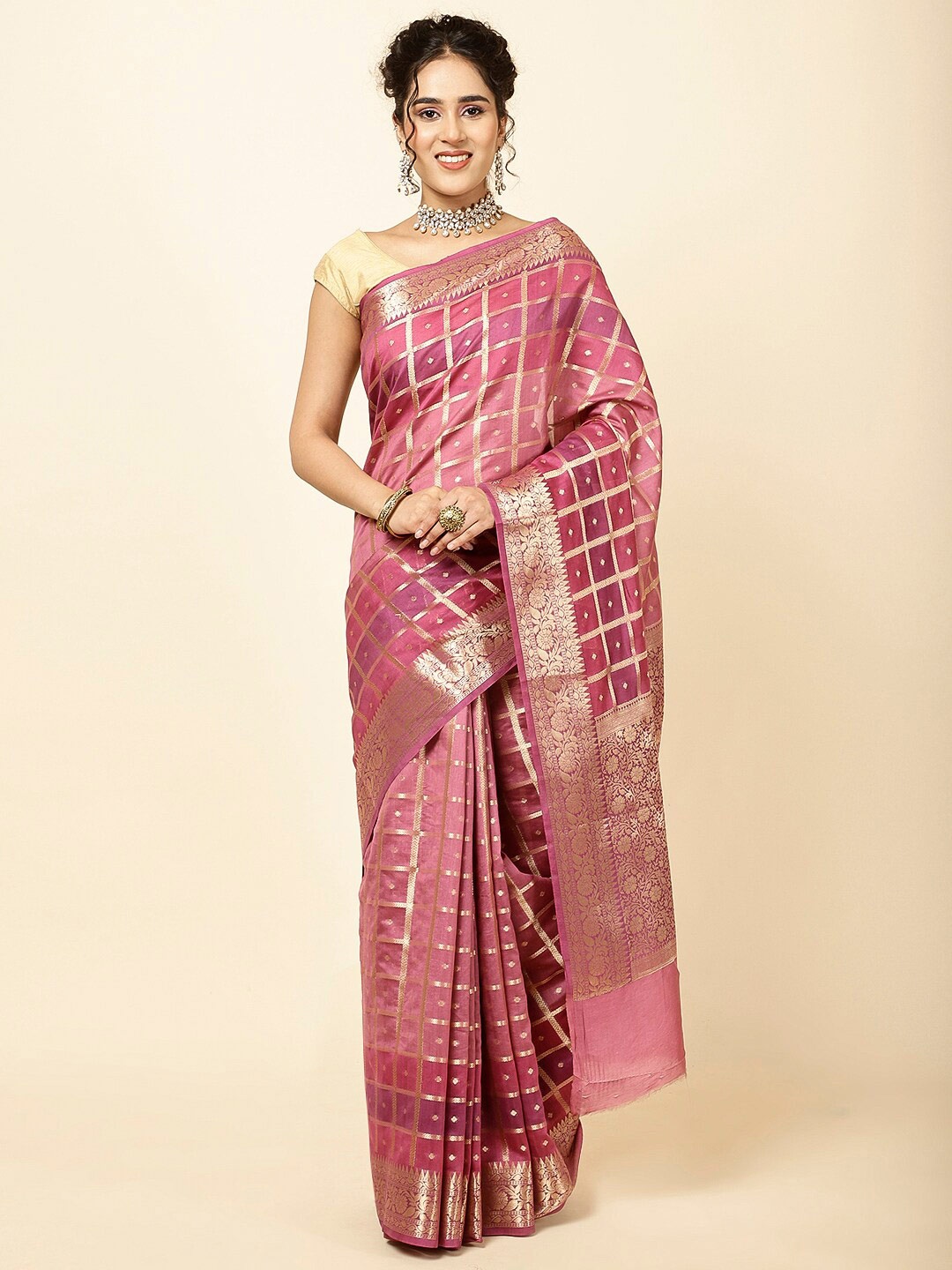 

Meena Bazaar Checked Zari Sarees, Purple