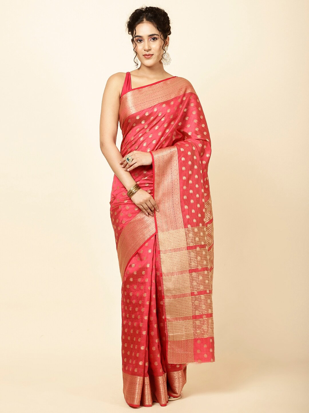 

Meena Bazaar Paisley Woven Design Zari Detail Sarees, Pink