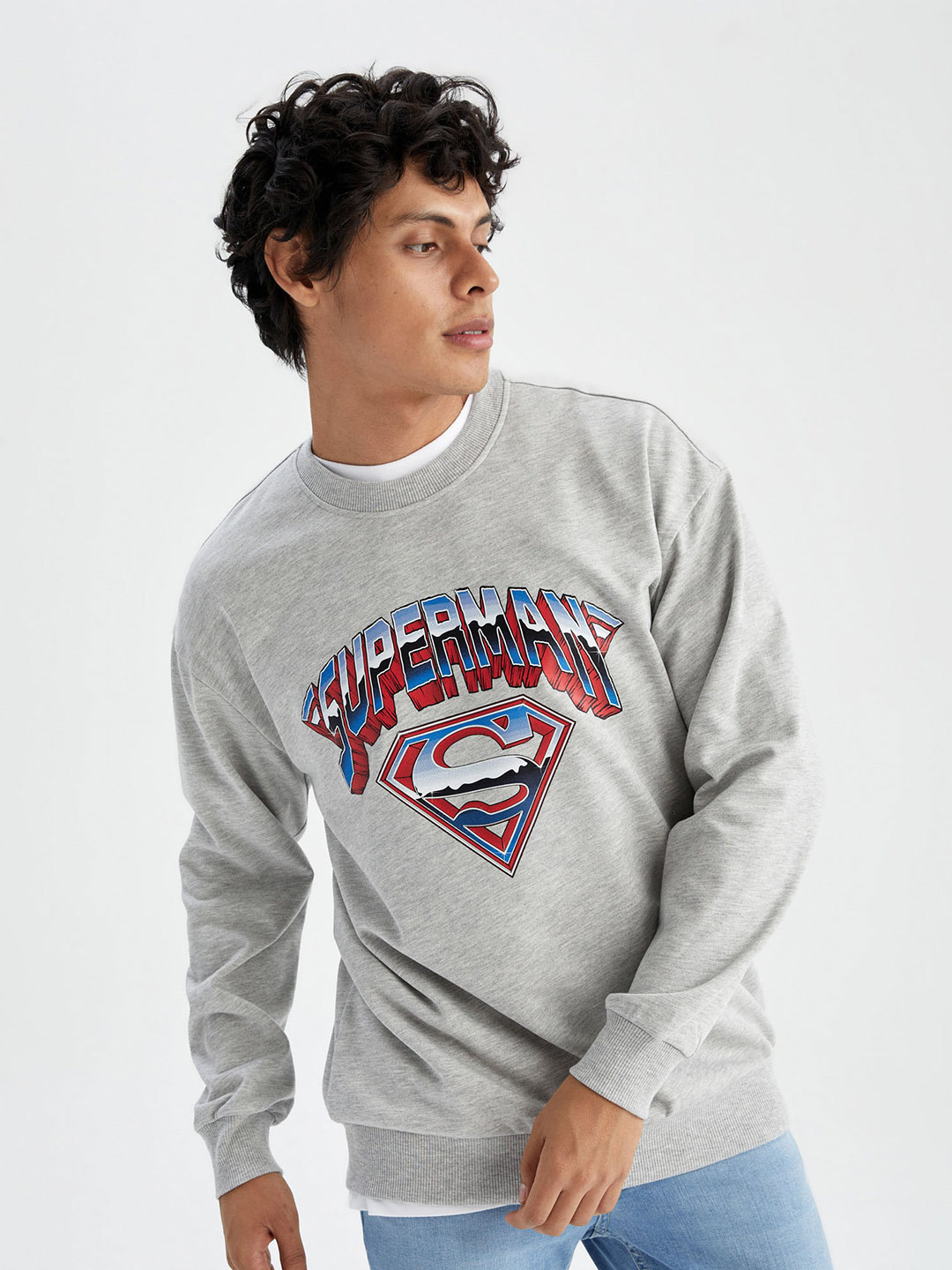 

DeFacto Superman Graphic Printed Cotton Pullover, Grey