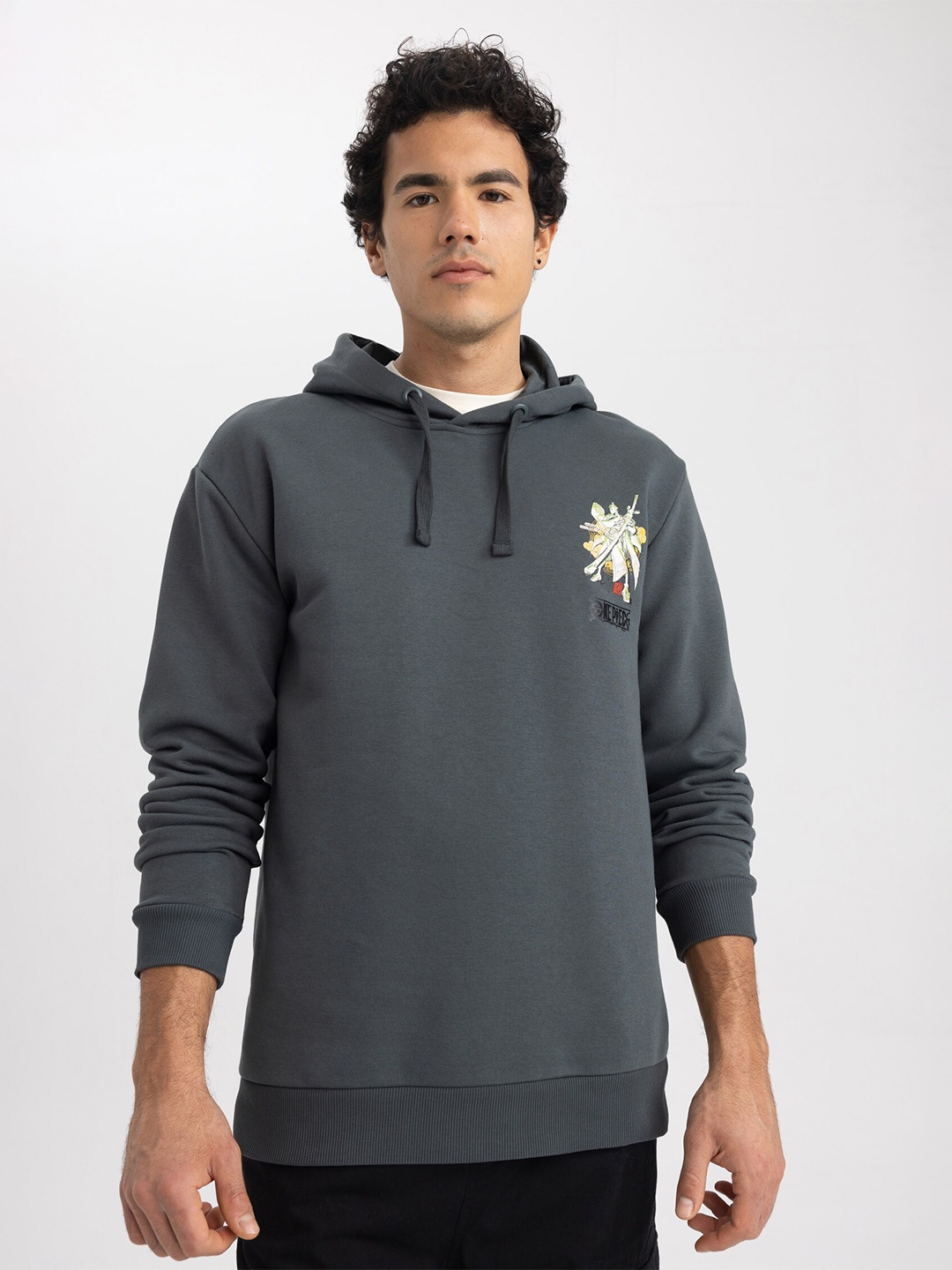 

DeFacto Graphic Printed Hooded Pullover Sweatshirt, Grey