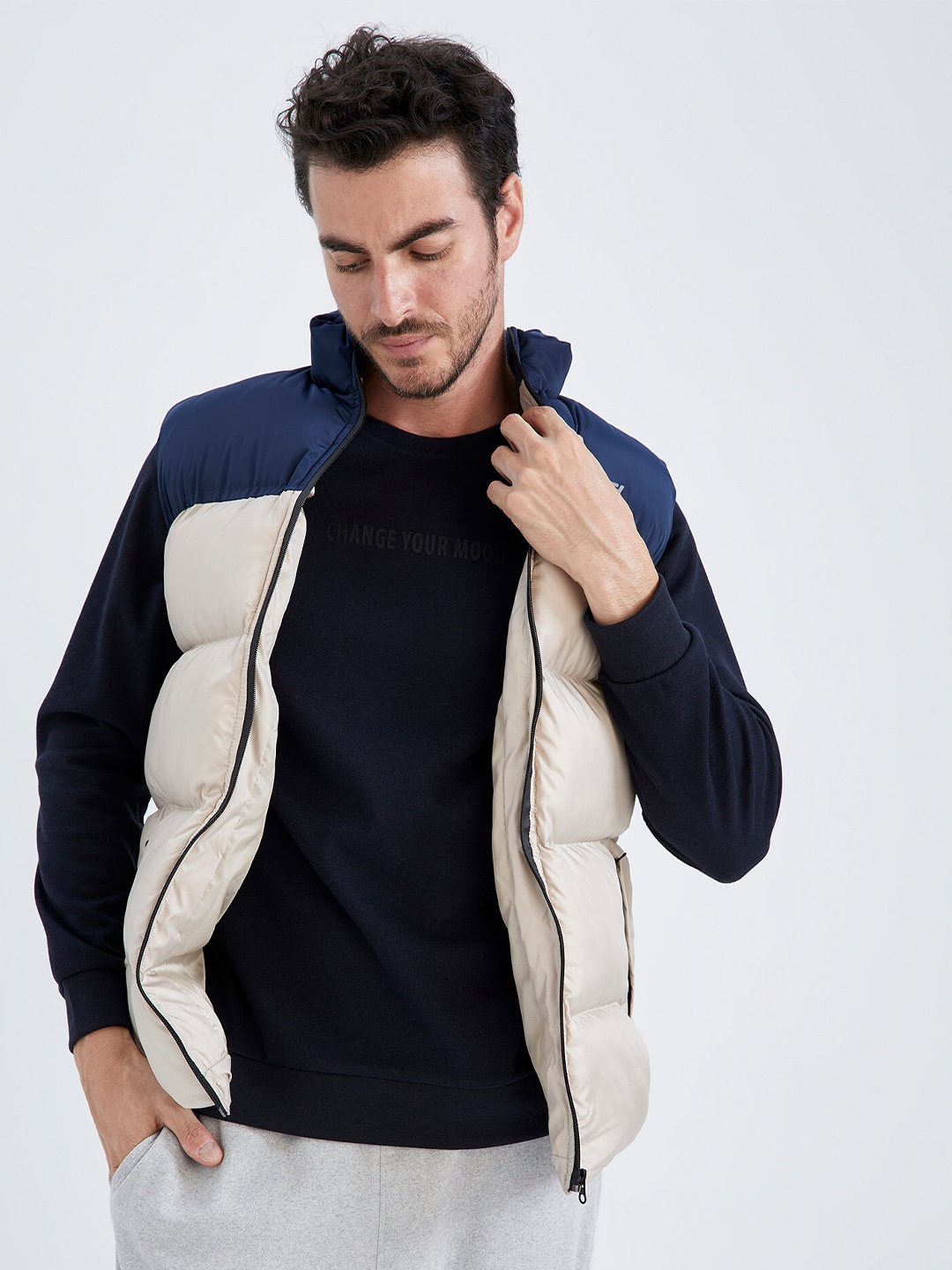 

DeFacto Colourblocked Padded Jacket, Blue