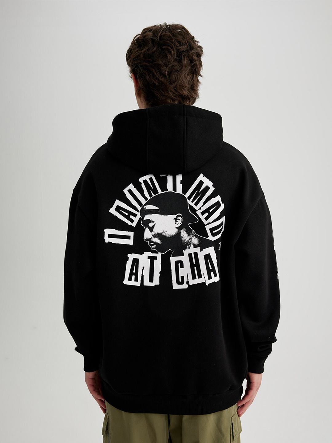 

DeFacto Typography Printed Hooded Pullover Sweatshirt, Black