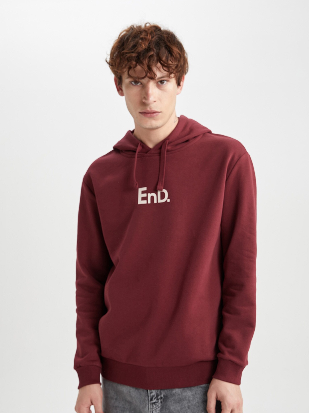 

DeFacto Typography Printed Hooded Pullover Sweatshirt, Maroon