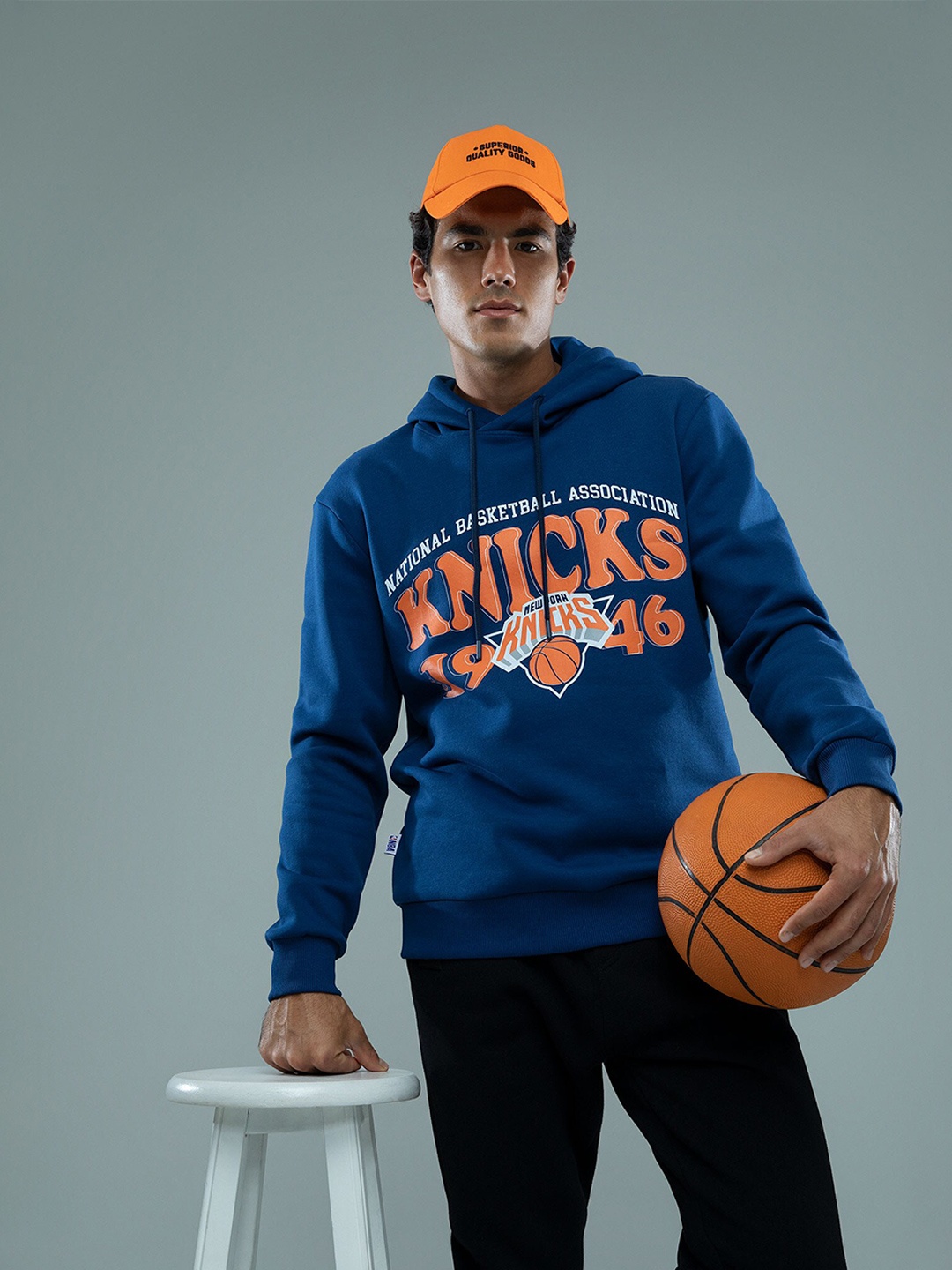 

DeFacto Typography Printed Ribbed Hooded Pullover Sweatshirt, Blue