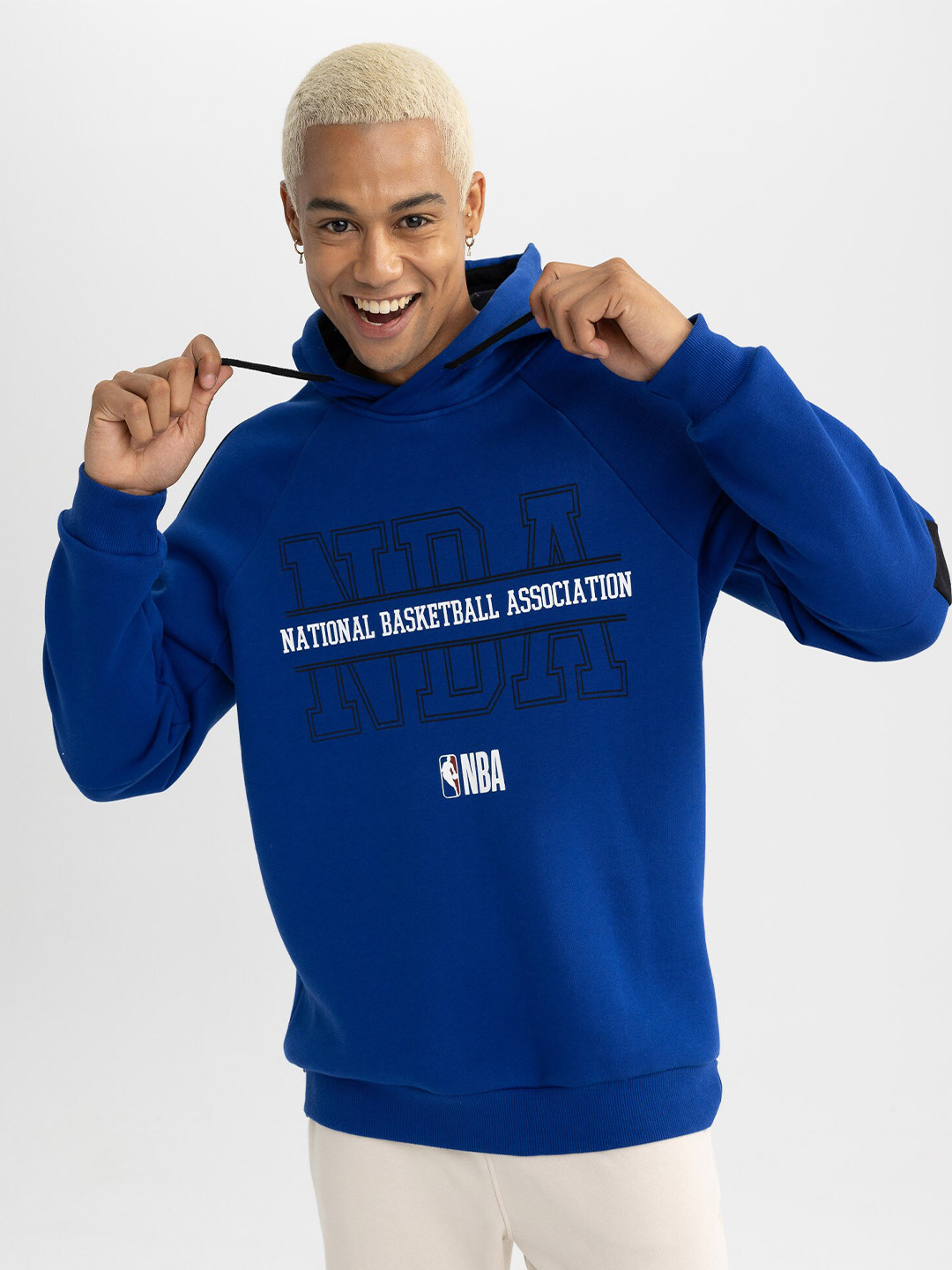 

DeFacto Typography Printed Hooded Pullover Sweatshirt, Blue