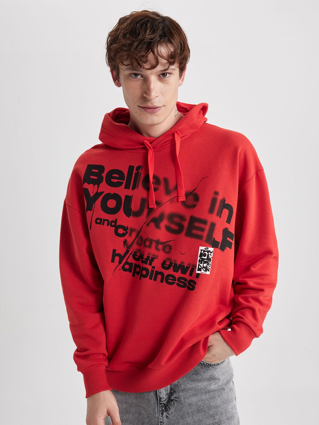 

DeFacto Typography Printed Hooded Cotton Pullover, Red