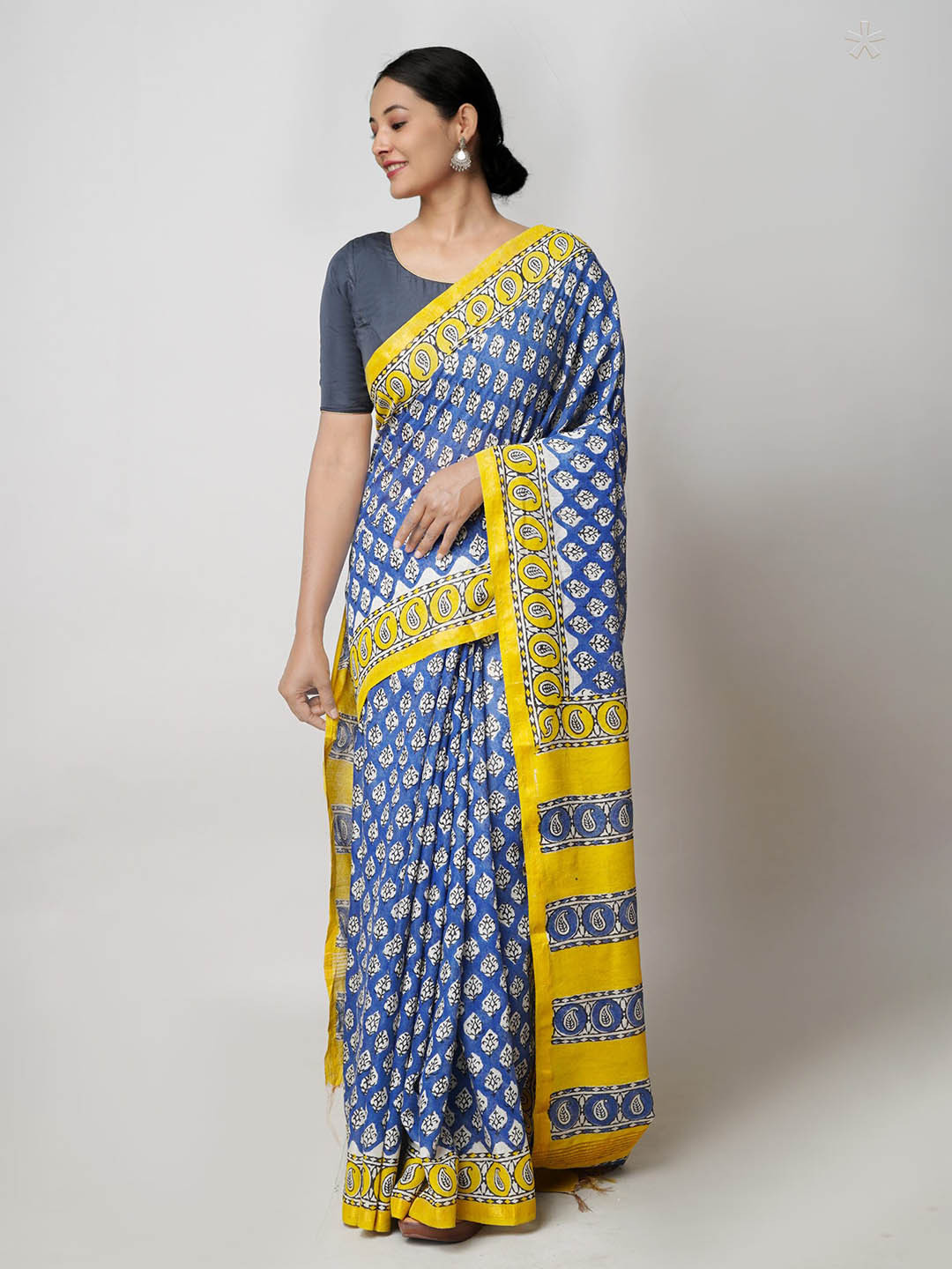 

Unnati Silks Ethnic Motifs Printed Pure Cotton Bagru Saree, Blue