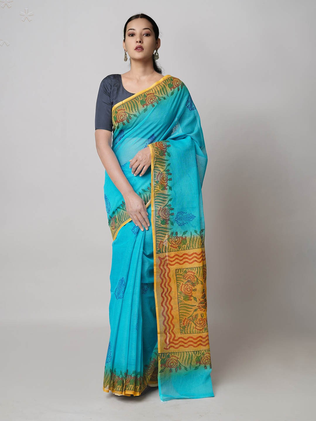 

Unnati Silks Ethnic Motifs Printed Pure Cotton Kota Saree, Blue