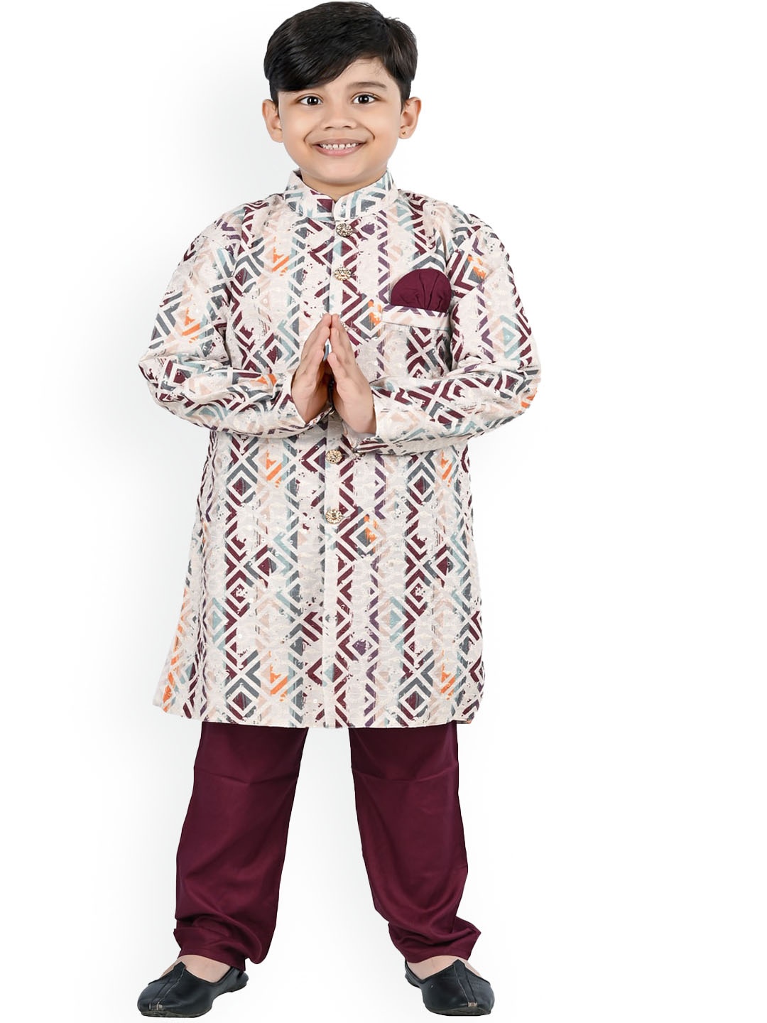 

BAESD Boys Printed Kurta with Pyjamas, White