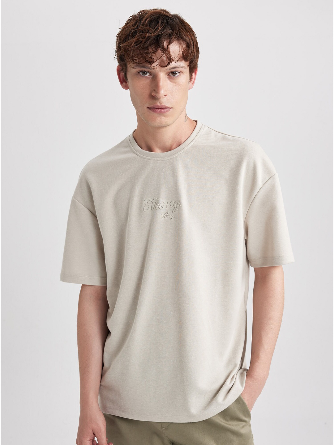 

DeFacto Typography Printed T-shirt, Beige