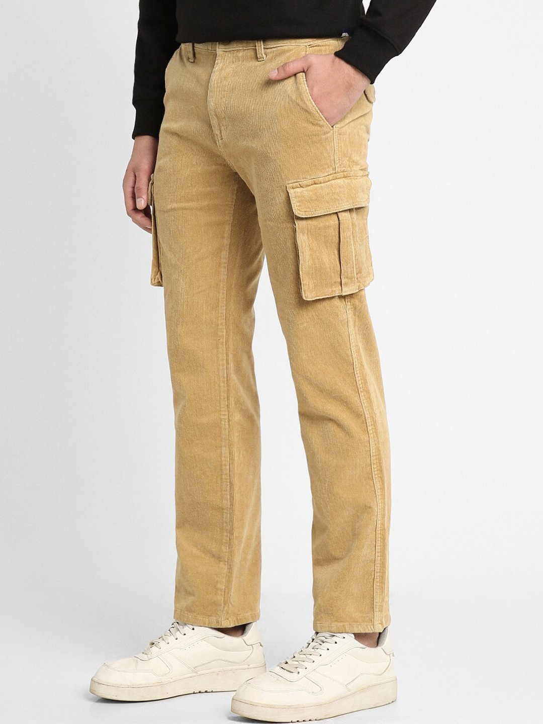 

Dennis Lingo Men Straight Fit Pure Cotton Corduroy Cargos, Khaki