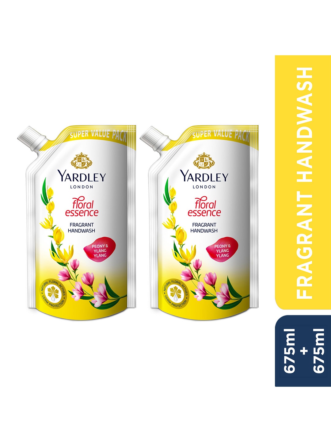 

YARDLEY LONDON Set of 2 Peony & Ylang Ylang Floral Essence Handwash - 675 ml each, Yellow