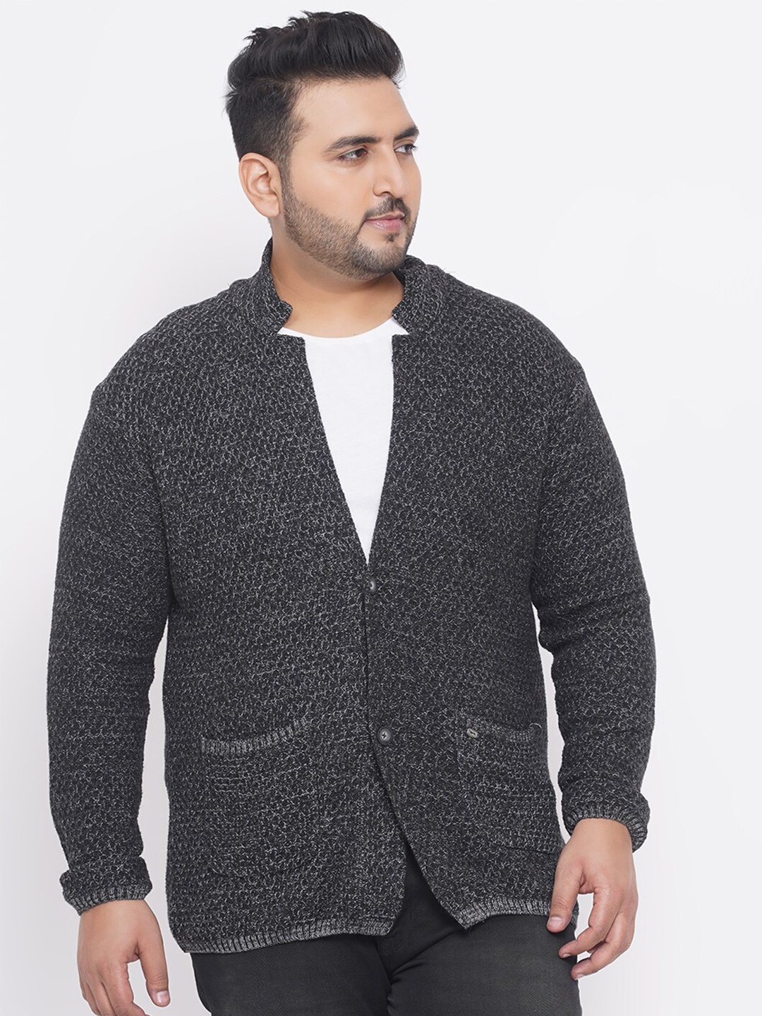

Santonio Cable Knit Self Design Woollen Cardigan Sweater, Black